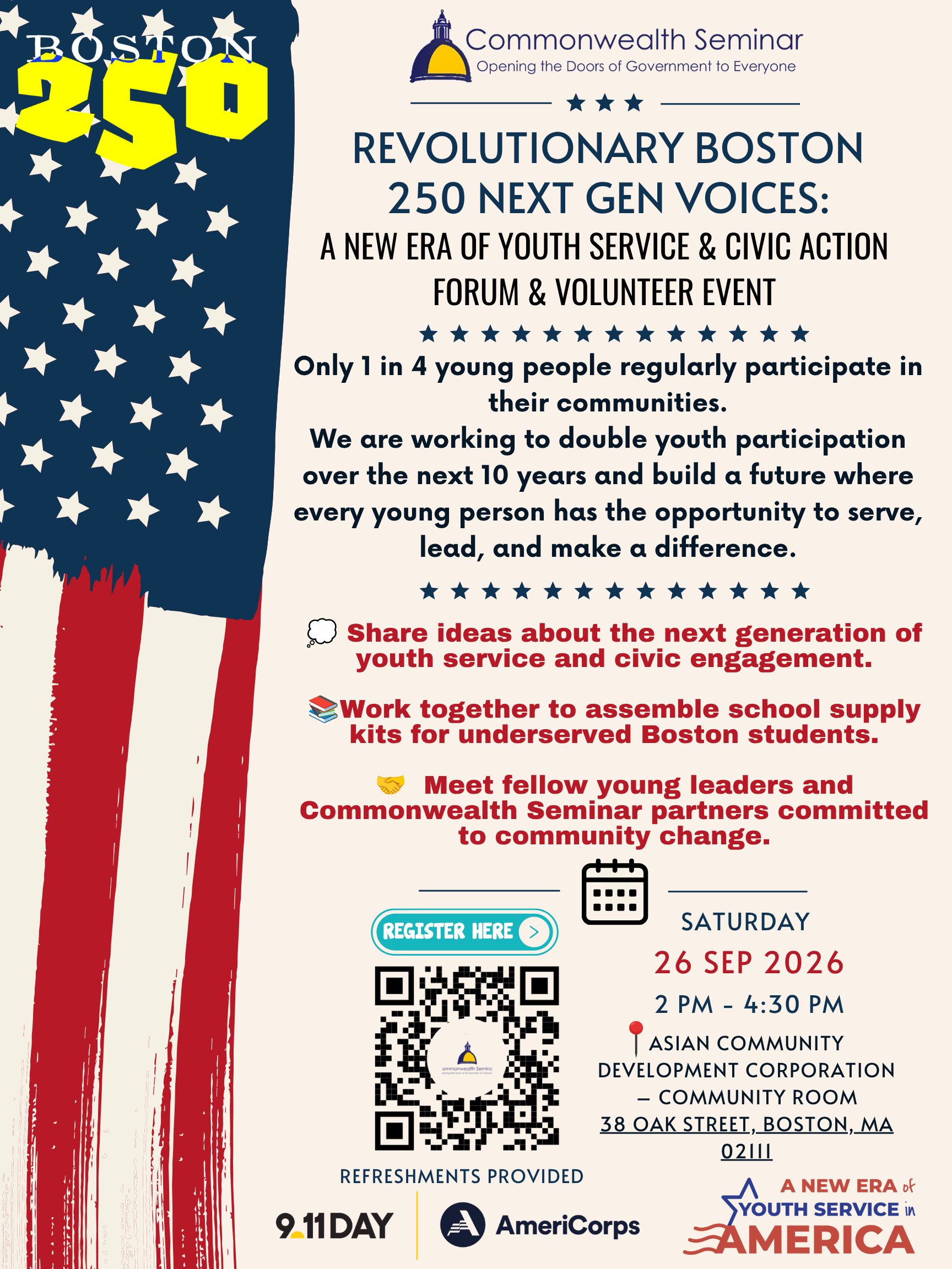 Revolutionary Boston 250 Next Gen Voices: A New Era of Youth Service & Civic Action Forum and Volunteer Event
